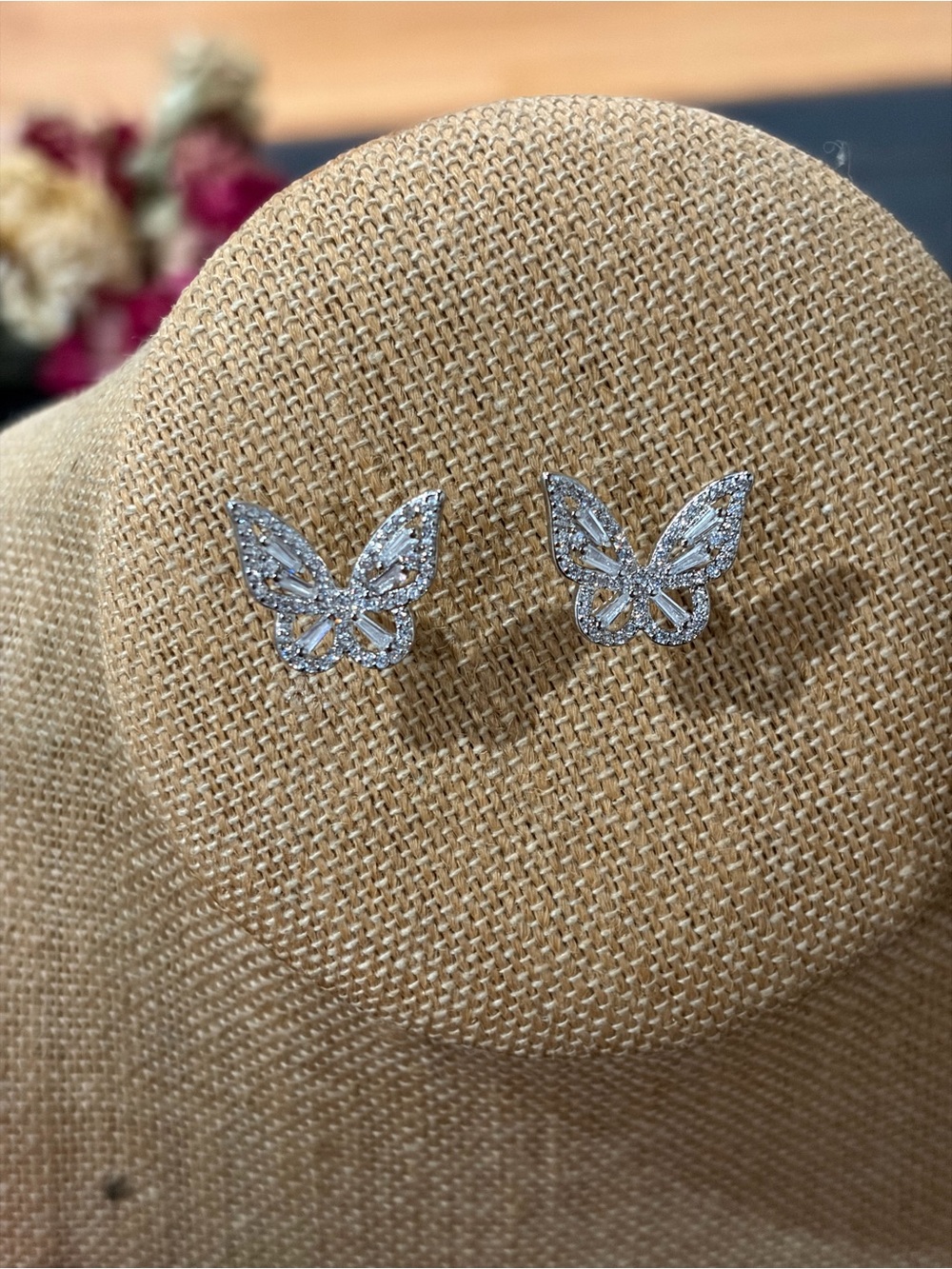 Silver Moissanite Butterfly Earrings